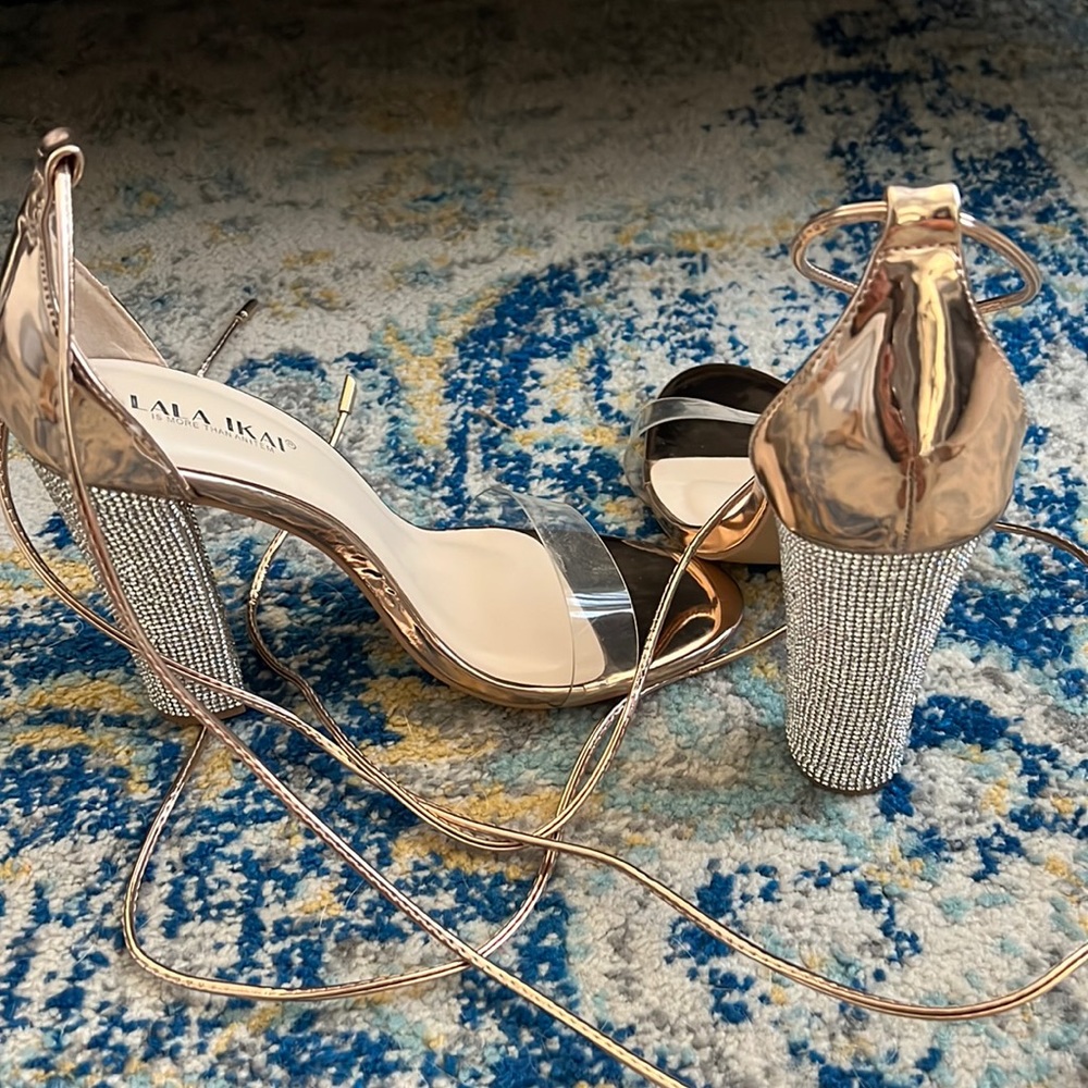 Women’s heels with rhinestones and ankle ties